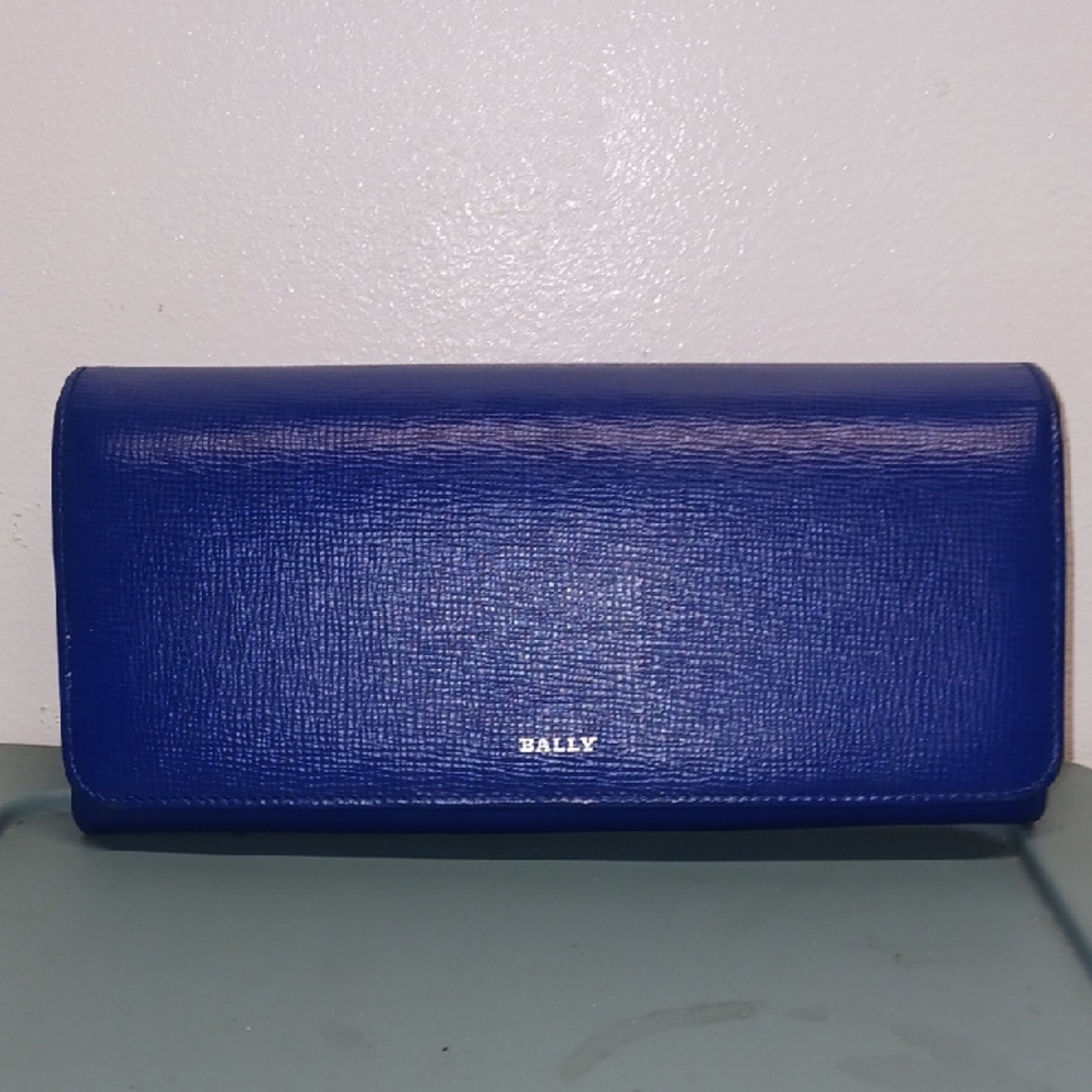 Bally Blue Textured Leather Wallet Minimalist Design